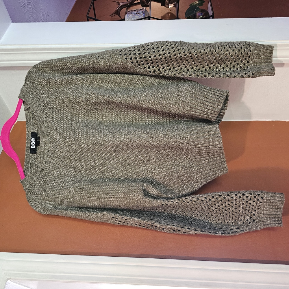 Dkny Gray Crewneck Top with Textured Knit